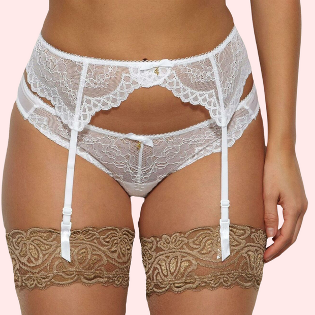 Plus Size Lace Mesh Garter & Thong Set