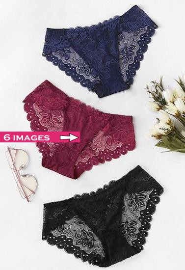 3 Pack Mixed See Through Lace Hipster Panties - Purely Femme