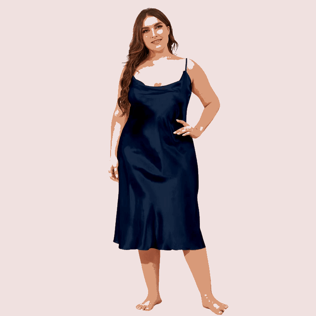 4XL 5XL Plus Size Satin Cowl Neck Dress - Purely Femme