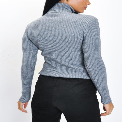 Women's Slim Fit Grey Turtle Neck Sweater