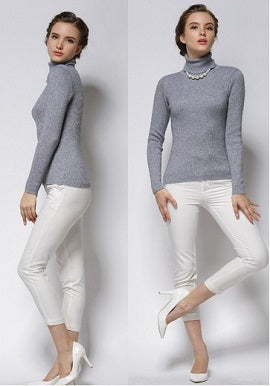 Women's Slim Fit Grey Turtle Neck Sweater