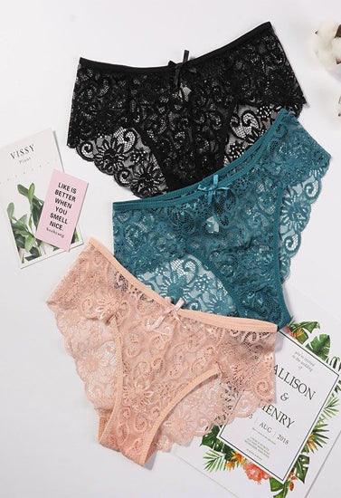 Women's Floral Bow Lace Panties Pack (Of 3) - Purely Femme