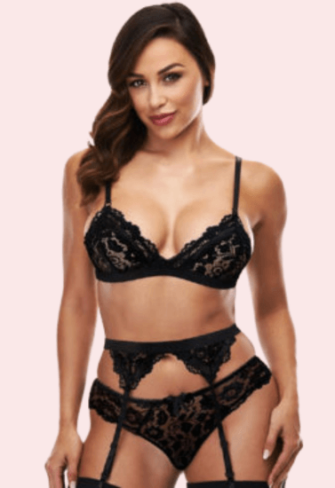 Exotic black lace bra set with garter belt - Purely Femme