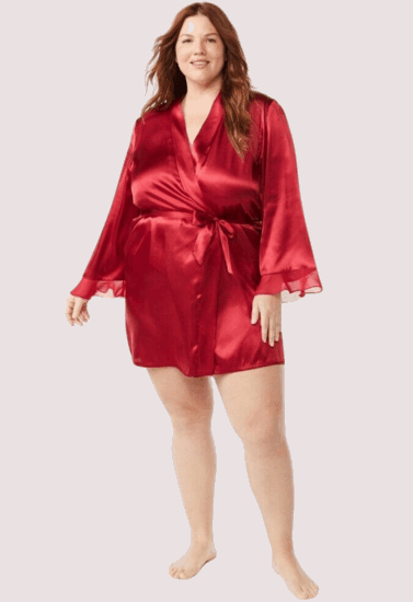 5XL-6XL Maroon Japanese Silk Satin Robe - Purely Femme