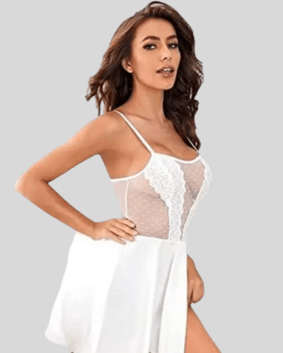 Pure Elegance White Lace Babydoll Nightwear - Purely Femme