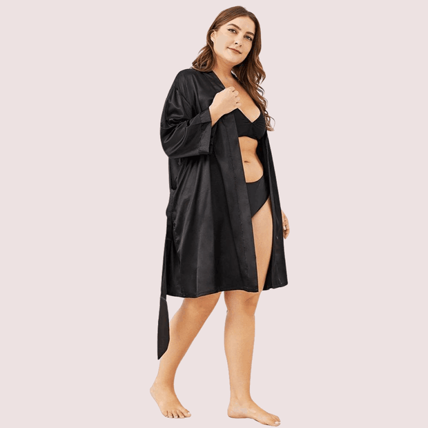 5XL-6XL Black Japanese Silk Satin Robe - Purely Femme