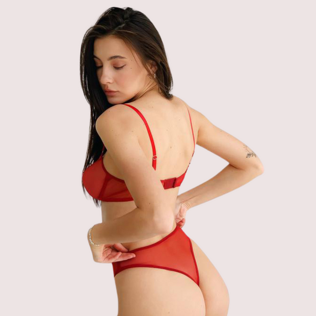 Sensual Red Bra & Thong Set - Fully See-Through Design