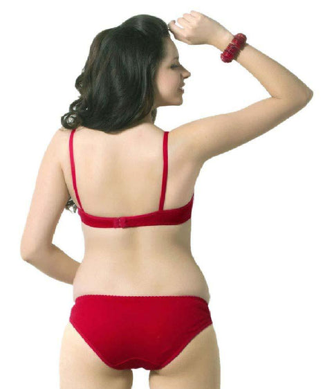 Cute Solid Red Pure Cotton Bra Panty Set - Purely Femme