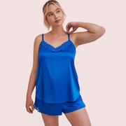 Lace Trim Satin Short Camisole Set - Purely Femme