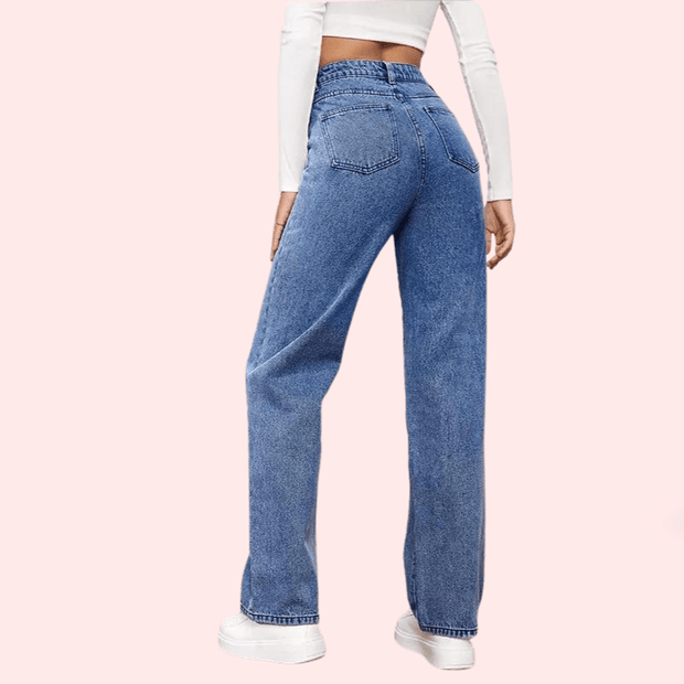 High Waisted Washed Straight Leg Jeans for Women - Purely Femme