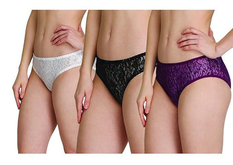 Women's Low Waist Lace Panty Trio - Pack of 3 - Purely Femme