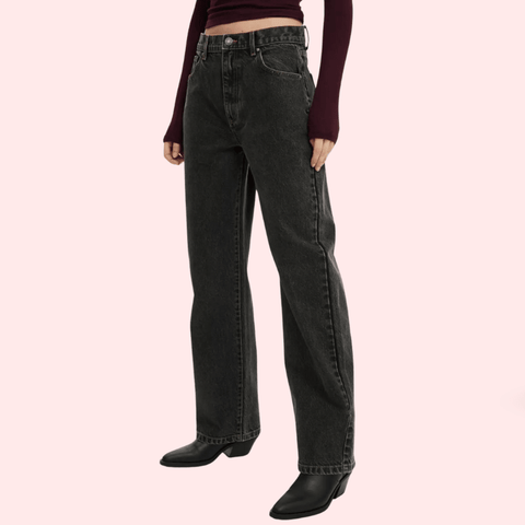 Women's Loose Straight Jeans in Smokey Black Denim - Purely Femme