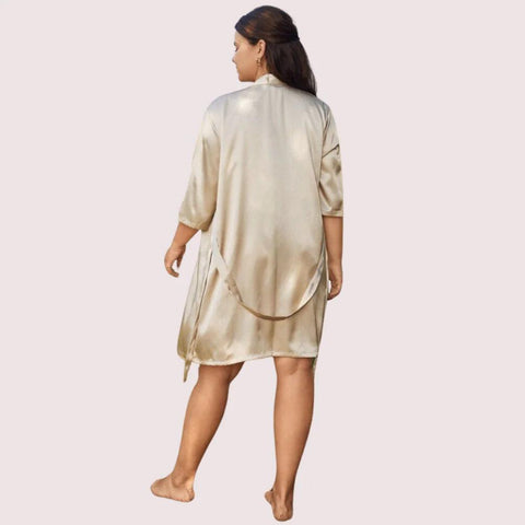 5XL-6XL Beige Silk Satin Robe - Purely Femme