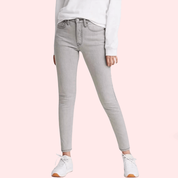 High Rise Skinny Jeans in Gray with Low Stretch - Purely Femme