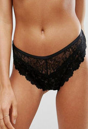 Black Floral Lace High Waist Thong - Purely Femme