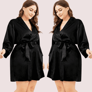 5XL-6XL Black Japanese Silk Satin Robe - Purely Femme