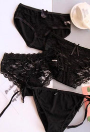 4 Pieces Black Sexy Lace Nylon Panties - Purely Femme