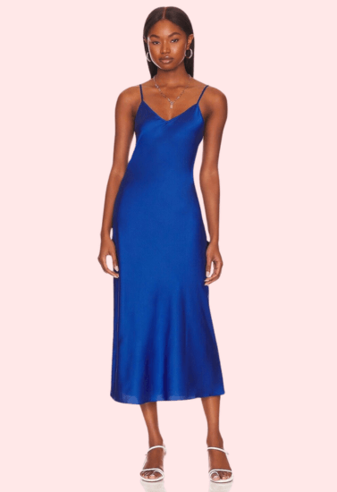 Glamorous Blue Satin Slip Midi Dress - Purely Femme