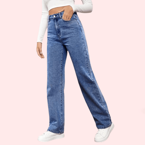 High Waisted Washed Straight Leg Jeans for Women - Purely Femme