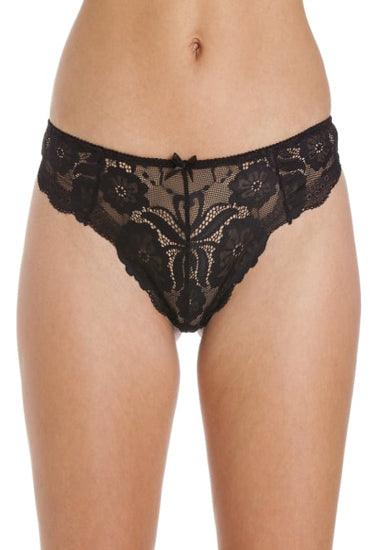 Female Black Floral Transparent Lace High Waist Thong - Purely Femme