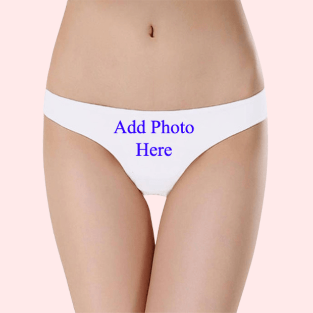 Custom Photo- White Low Waist Cotton Thong Panty - Purely Femme