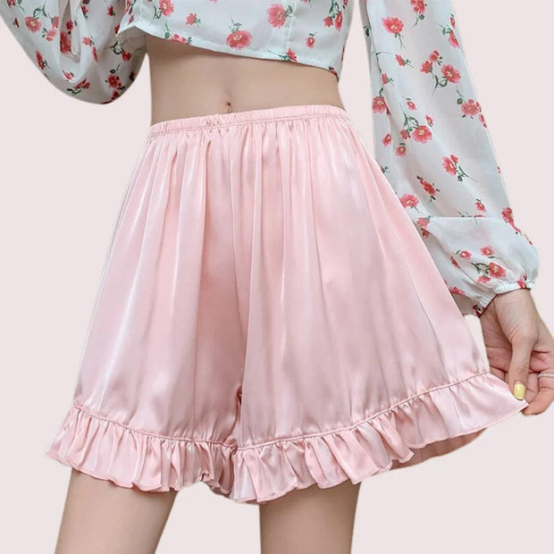 Women Ruffles Satin Faux Silk French Underwear - Purely Femme