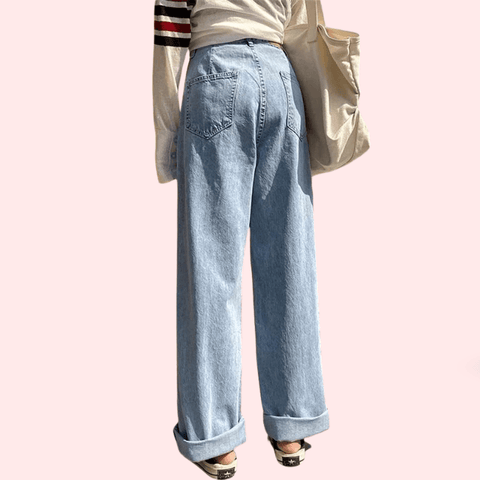 Women's Stylish High Waist Wide Leg Straight Jeans - Purely Femme