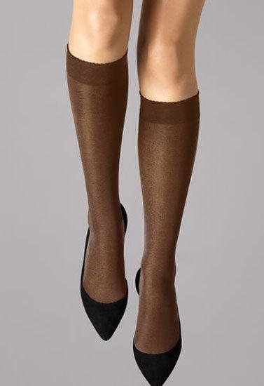 3 Pairs Gentle Brown Sheer Toe Knee High Stockings - Purely Femme