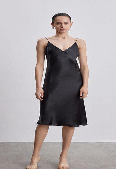 Silk Slip V-Neck Cocktail Party Dress - Purely Femme