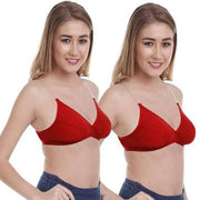 "2 Pack" Clear Straps red hosiery bras.