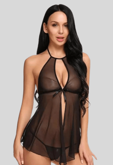 Elegant Lace Black Babydoll Nightwear - Purely Femme