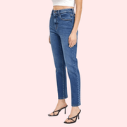 Women's High Rise Classic Slim Straight Denim Jeans - Purely Femme