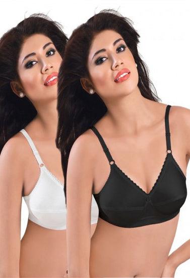 Plus Size- Pack Of 2 Black & White Cotton Front Bras - Purely Femme