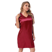 Silk satin sexy Maroon short sleepwear - Purely Femme