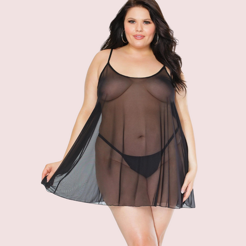 Plus Size Sheer Black Chemise