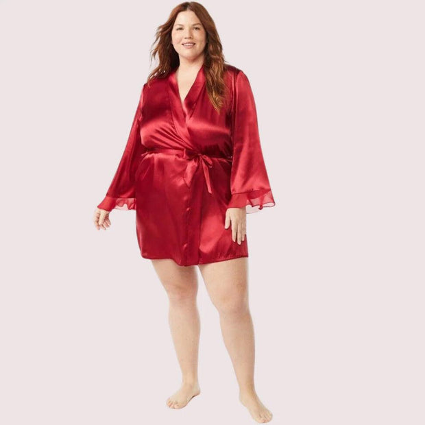 5XL-6XL Maroon Japanese Silk Satin Robe - Purely Femme