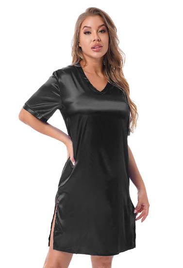 Silk satin sexy black short sleepwear - Purely Femme