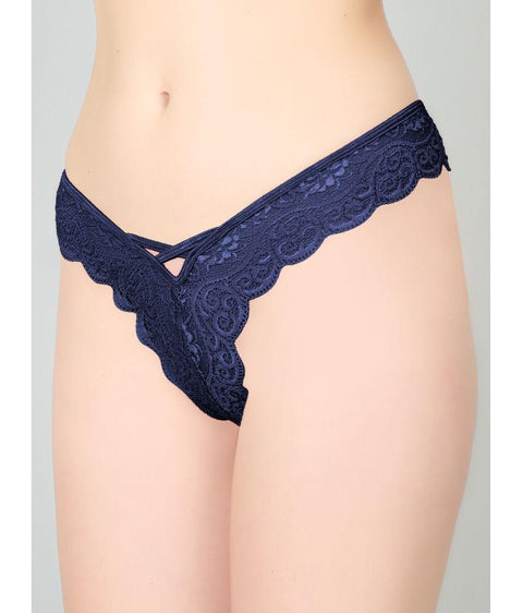 Blue Lace Design Women's Thongs ( Pack of 1 ) - Purely Femme