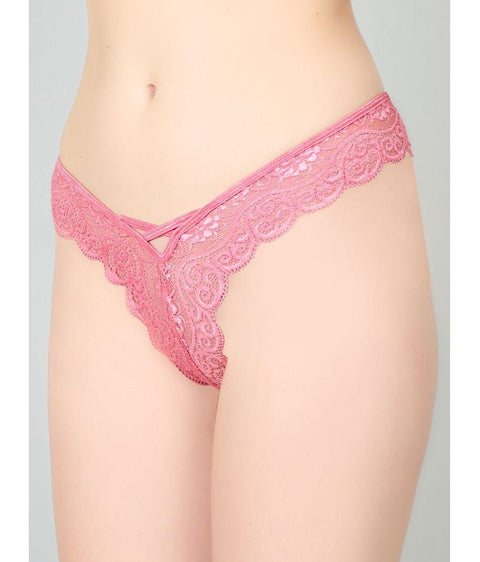 Pink Lace Design Women’s Thongs ( Pack of 1 ) - Purely Femme