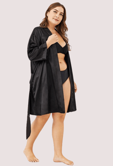 5XL-6XL Black Japanese Silk Satin Robe - Purely Femme