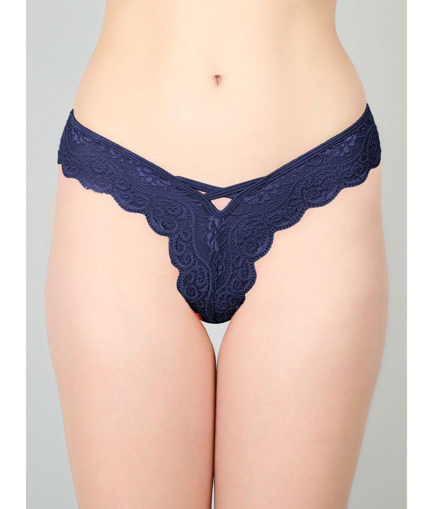 Blue Lace Design Women's Thongs ( Pack of 1 ) - Purely Femme