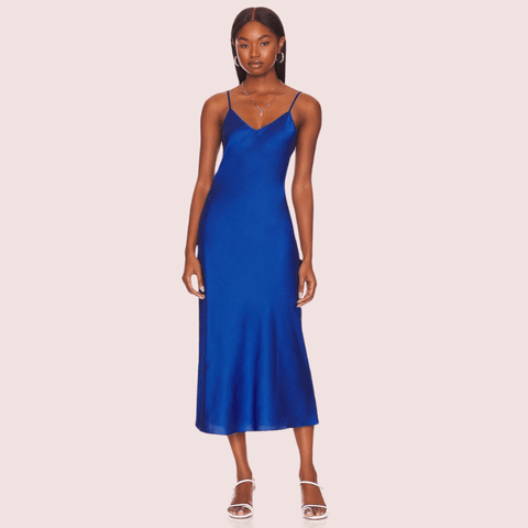 Glamorous Blue Satin Slip Midi Dress - Purely Femme