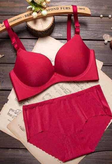 Red Seamless Underwired Lace Bra Panty Set - Purely Femme