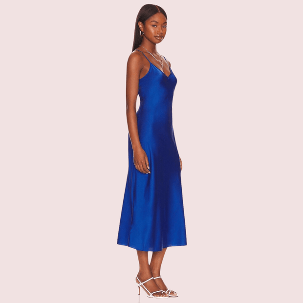 Glamorous Blue Satin Slip Midi Dress - Purely Femme