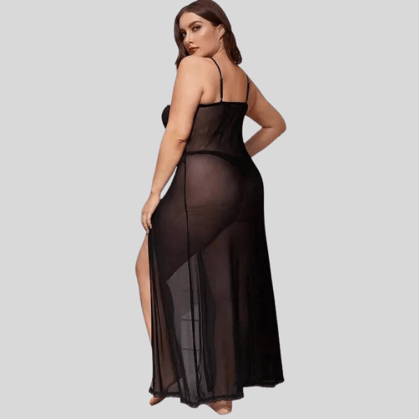 Plus Size Split Long Mesh Babydoll Nightwear - Purely Femme