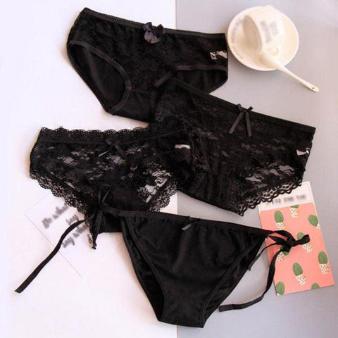 4 Pieces Black Sexy Lace Nylon Panties - Purely Femme