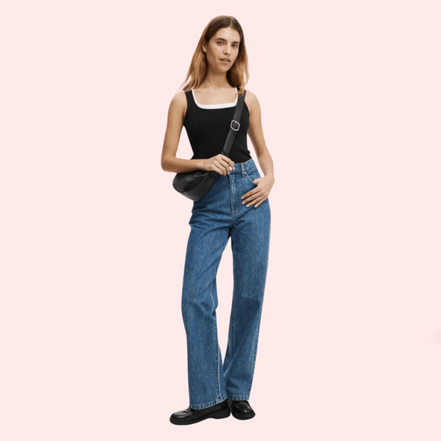 Smokey Blue Denim Loose Fit Straight Jeans for Women - Purely Femme