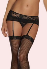 George Black Ruffled Mesh Lace Skirt Garter Belt