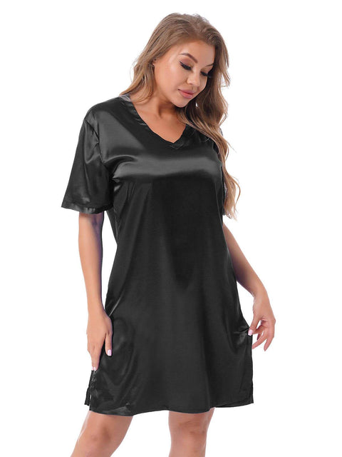 Silk satin sexy black short sleepwear - Purely Femme